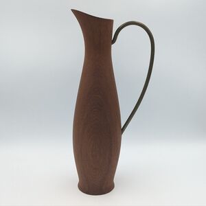 Vintage Mid-century modern Denmark carved wood vase with handle